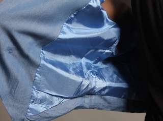 MOGAN Chic Cropped Ruched Sleeve Open Blue BLAZER Stylish Pleated 