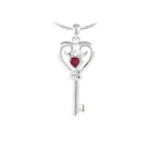   Designs SP842 Sterling Silver with SYN Ruby Heart Top Key Necklace