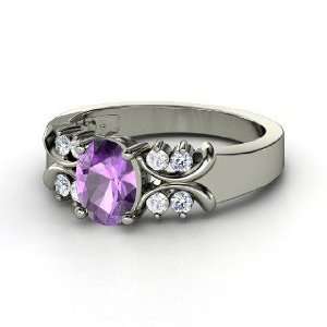 Gabrielle Ring, Oval Amethyst Sterling Silver Ring with White Sapphire 