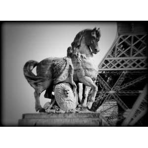 Statue at Eiffel Tower Paris France Black and White Print PRBW6589 5x7 