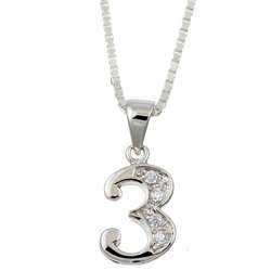 Sterling Silver Cubic Zirconia Number 3 Necklace  