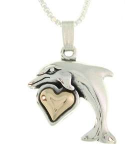 14k Gold and Sterling Silver Dolphin Necklace  