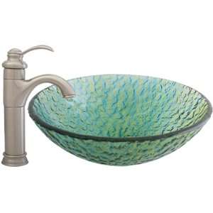 Geyser Textured Modern Bathroom Glass Vessel Sink and Brushed Nickel 