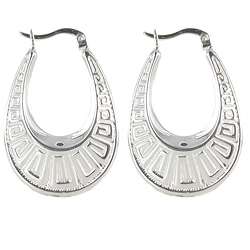   Sterling Silver Greek Key Design Hoop Earrings  