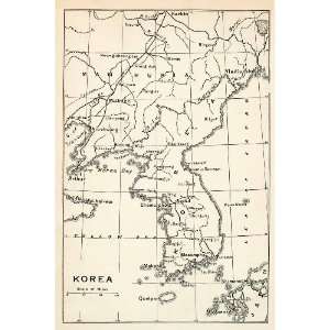  1904 Lithograph Map Korea Yellow Sea Manchuria Sea Japan 
