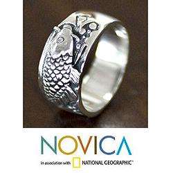 Mens Sterling Silver Ring Dragon Fish (Indonesia)  
