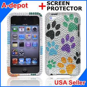 Apple Ipod Touch 4G 4th Gen Dog Paws Bling Hard Case Cover +Screen 