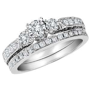  Three Stone Diamond Engagement Ring & Wedding Band Set 1.5 