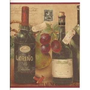  Wine Bottles and Grapes Wallpaper Border