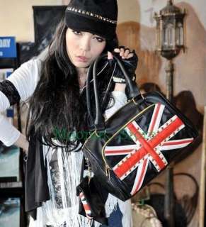 Women Faux Leather Rivet UK Flag Purse Handbag Shoulders Bag  