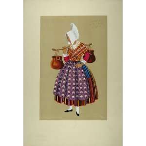 1929 Pochoir French Woman Milk Jar Costume Dress Artois 