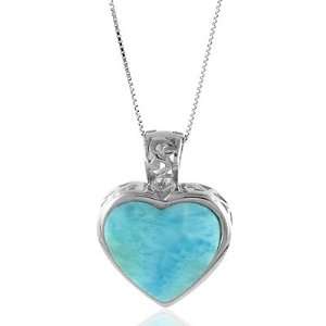   Silver Pendant with 8.00 Carat Larimar Stone and 18 Chain Jewelry