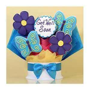 Get Well Flowers & Butterflies Cookie Bouquet   5 Piece  