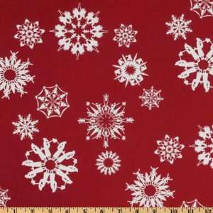 44 Wide Christmas Time Folksy Flakes Snowflakes Red Fabric By The 