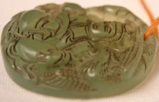 ANTIQUE CHINESE OLD HAND CARVED CELADON GREEN PEKING GLASS AMULET 