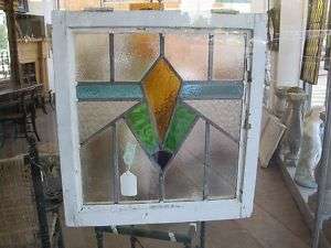 Geometric Design Antique Leaded Glass Window  19 x 21  