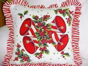 Wilendur Vintage Christmas Tablecloth PILLOW~Bells~  
