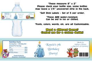 Princess Cinderella Printed Water Bottle Labels ~ Birthday Party 