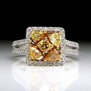 18K 2 Tone Gold 1.02 Fancy Yellow Diamond Cluster Ring  
