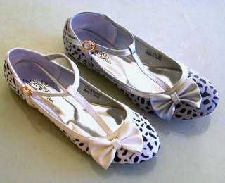   Strap Ballet Flats Bow Animal lepard Print White Silver 6 10  