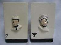 Vintage Oriental Man & Woman Ceramic Wall Planters  