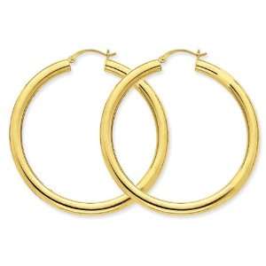  14k Gold Polished 4mm x 50mm Tube Hoop Earrings Jewelry