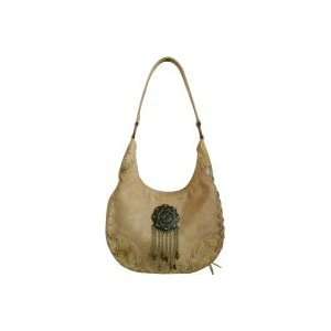   Suede Tote Style Handbags with Front Medallion & Carved Panel Designs