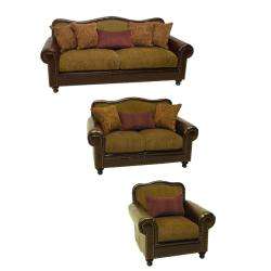   Bronze Faux Leather/ Fabric Sofa, Loveseat and Chair  