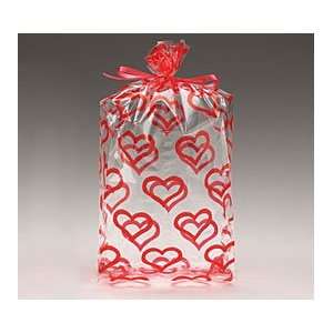    (100) Clear with Red Hearts Cellophane Bags