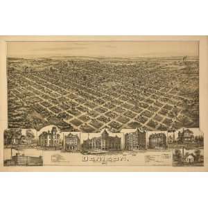  Historic Panoramic Map Denison, Grayson County, Texas 1891 