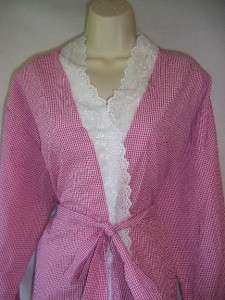   WEST Pink/White Check Seersucker Short Wrap Robe LARGE NWT  