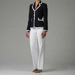 Tahari ASL Womens Navy/ White 3 button Pant Suit  