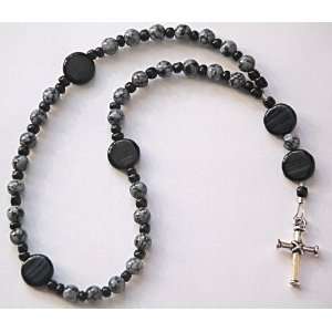  Anglican/Christian Prayer Beads Grey and Black Glass 