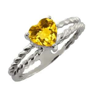  0.72 Ct Heart Shape Yellow Citrine Sterling Silver Ring 