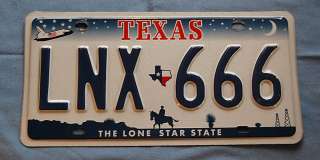 Texas Cowboy License Plate Tag #LNX 666  