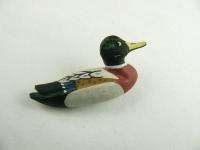 Vintage Jewelry Wood Carved Mallard Duck Pin Brooch  