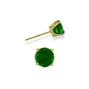   Created 4mm Round Emerald 14 Karat Yellow Gold Stud Earrings Jewelry