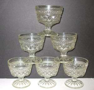 FOOTED PRESSED CLEAR GLASS SHERBET CUPS ? PATTERN  