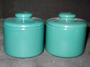 SMALL GREEN CERAMIC CANISTER   set of 2  