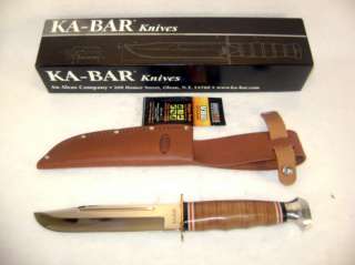 KA BAR MARINE HUNTER STACKED LEATHER KNIFE 1235 NEW  