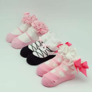 US 3 Pcs New Baby Girls Dance Bow Kids Anti Non Slip Socks Booties 