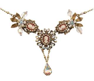 Michal Negrin Victorian Style Lady Cameo Necklace with Cream Crystals 