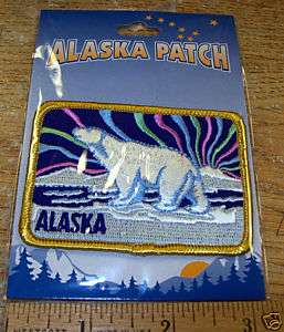 Embroidered Alaska Patch   Polar Bear with n. lights  