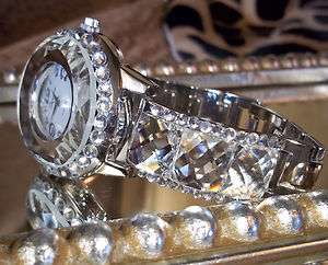 Vintage Style GLITZ & GLAM Mirror RHINESTONE Watch Bracelet COVERED IN 