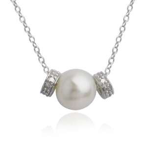 Sterling Silver Genuine White Fresh Water Pearl and Diamond Accent 