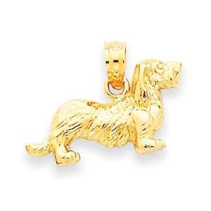  Long Haired Dachshund Dog Pendant in 14k Yellow Gold 