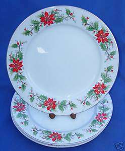 Trisa Christmas POINSETTIA HOLLY Dinner Plates 1693  