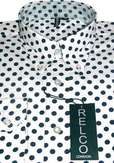 White with Blk Polka Dot Mens Shirt A Cool Classic Mod Vintage Design 
