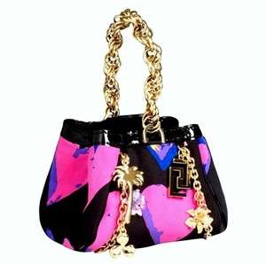 VERSACE for H&M HM Black & Pink Silk Printed Heart Handbag Bag Purse 