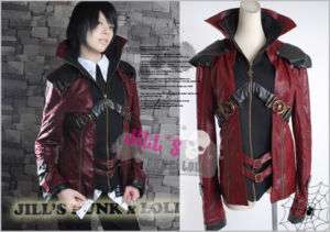Gothic punk rave Knight Stand up Collar Leather jacket  